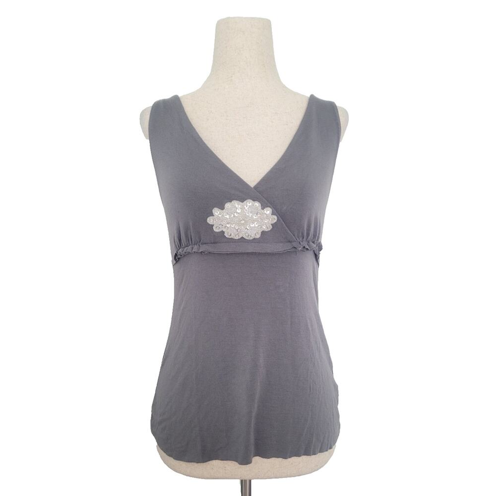 Y2k Metro7 Babydoll Sequin Patch Tank Top Size S Gray Fairy Grunge Indie Boho